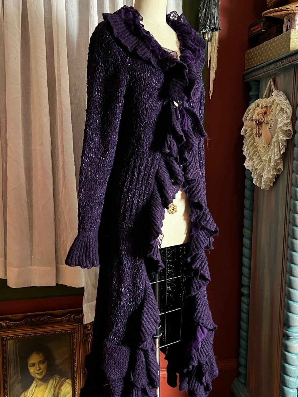 Purple Knit Ruffle duster - Picture 2 of 16
